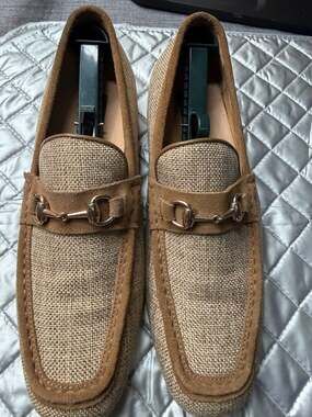 La Milano Men's Suede and Woven Jute Horsebit Loafers SZ 10.5